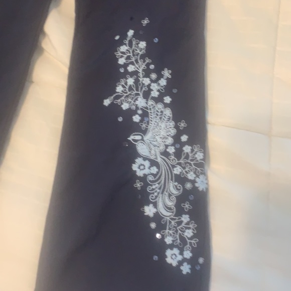 Y2K Limited Too Pants embroidered embellished sequins birds flowers navy blue 8 - Picture 3 of 16